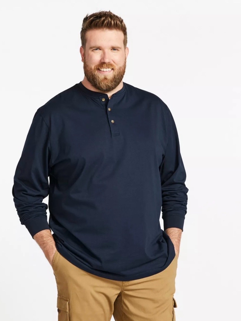 Men's Long Sleeve Henley Shirt in Blue Heather